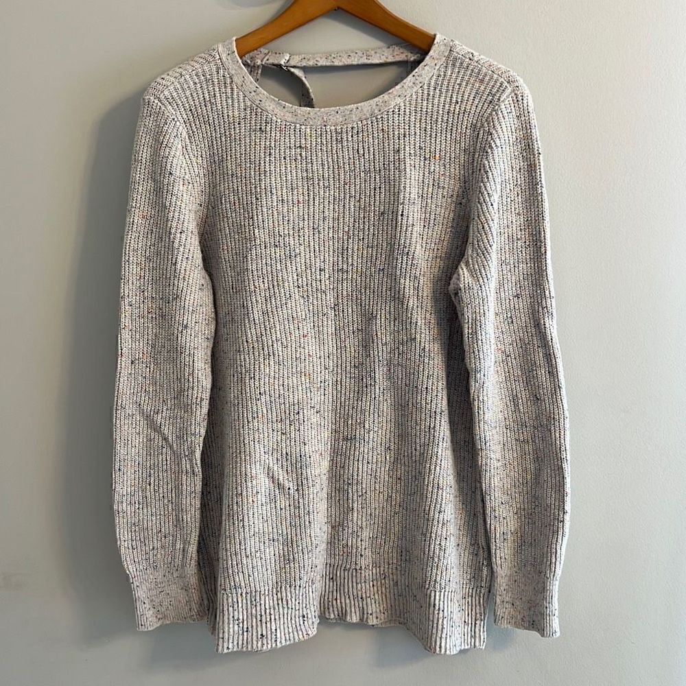 American Eagle Sweater Womens L Tan Multi Color Fleck Keyhole Pullover Wool Soft